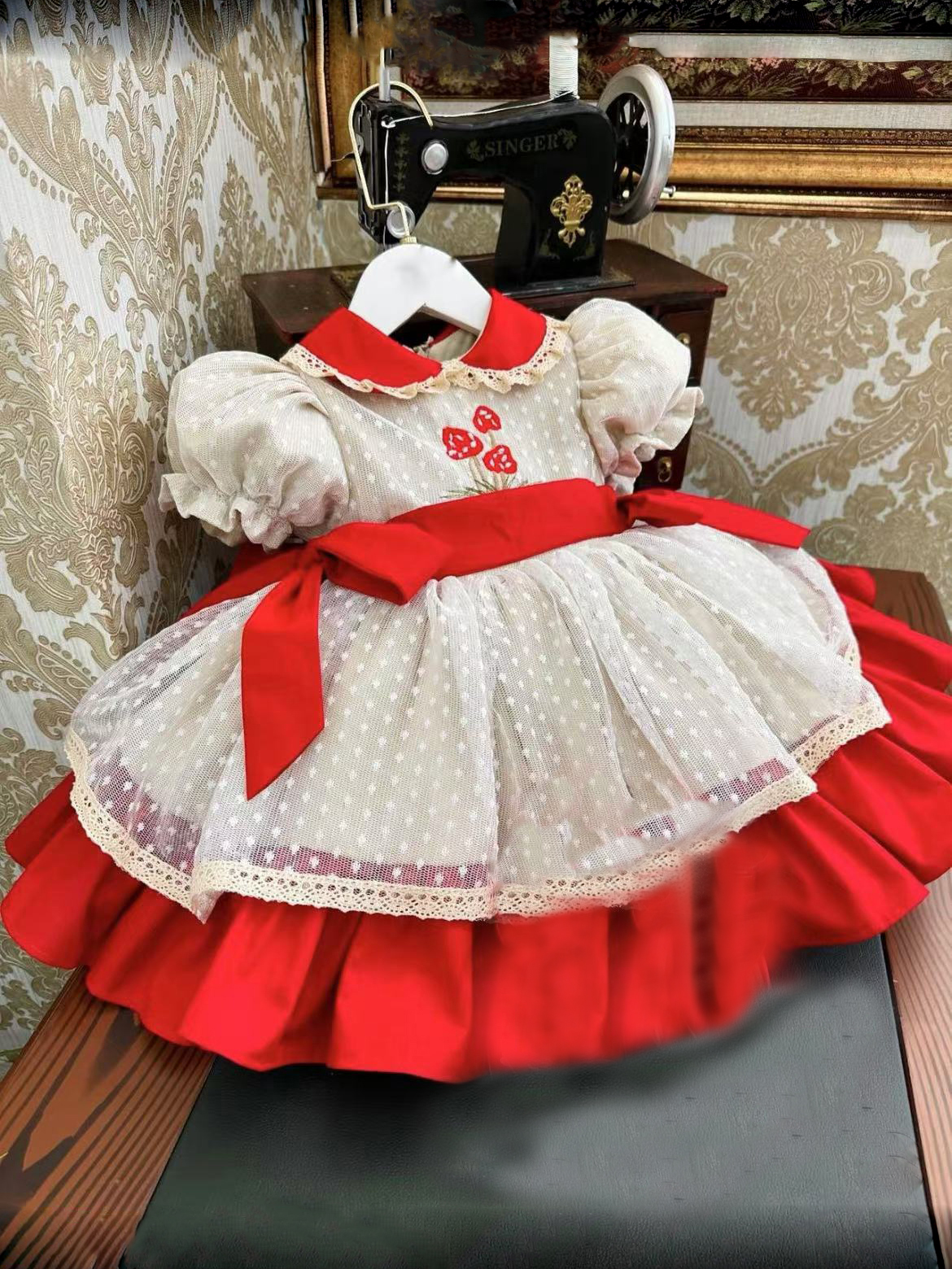 Baby Clothing Dresser - Baby Girl Summer Strawberry Embroidery Vintage