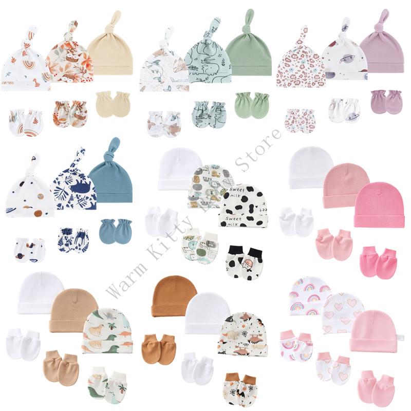 Baby Mittens Scratch - 3 Sets Cute Print Soft Cotton